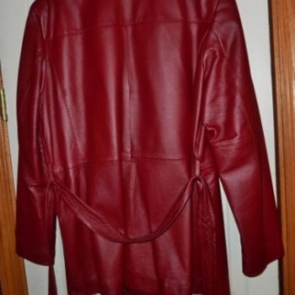 Worthington Burgundy Leather Zip Up Blazer w belt - Picture 3 of 3